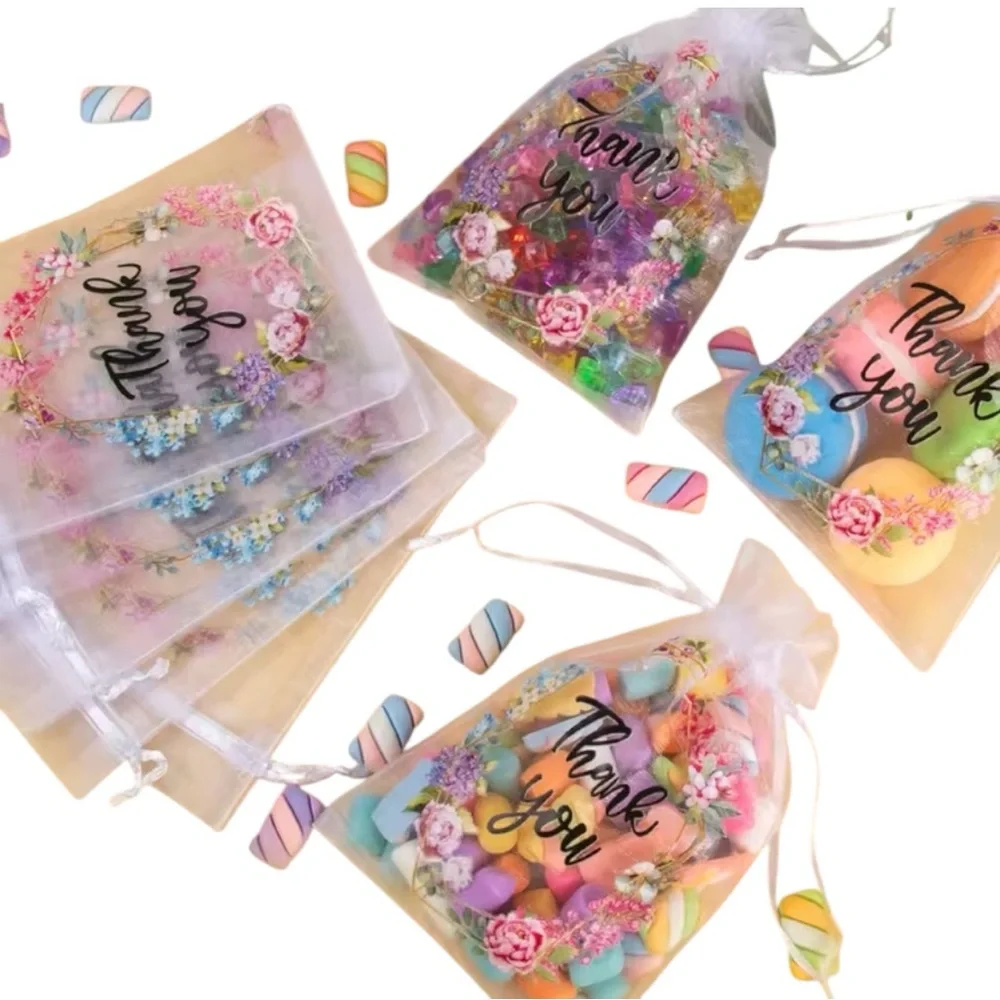50 Floral Thank You Organza Gift Bags